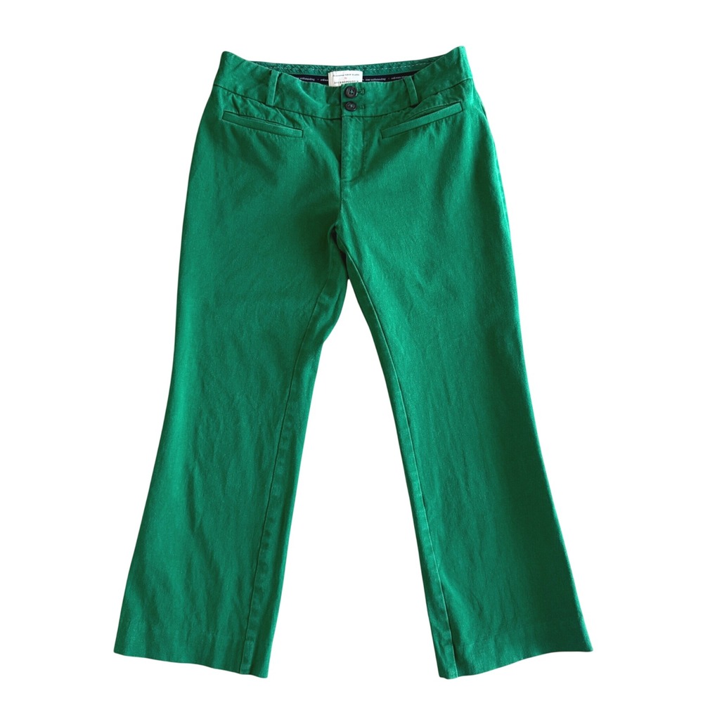 Anthropologie The Essential Crop Flare Pants Green Cotton Blend Size 4 Womens